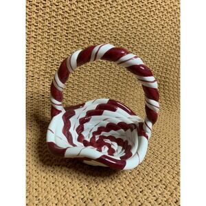 Lillian Vernon‎ Ceramic Basket Candy Cane Swirl Holiday Decor Display Bowl 8"